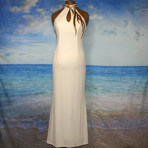 Cream Gold Sequin Formal Dress - Picture 2 of 6